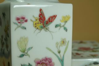 Pair Chinese Famille Rose Butterfly Porcelain Vases.  Marked. 8