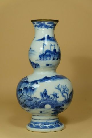 Antique Chinese Blue White “ancient City” Porcelain Vase,  Marked.