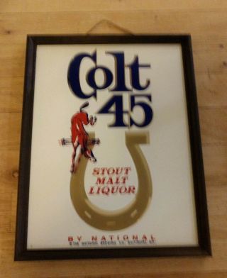 Vtg Colt 45 Stout Malt Liquor Painted Mirror Beer Sign By National Brewing Co