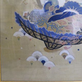 Antique Chinese KESI Embroidery Panel with Immortal,  Basket & Crane in 29 