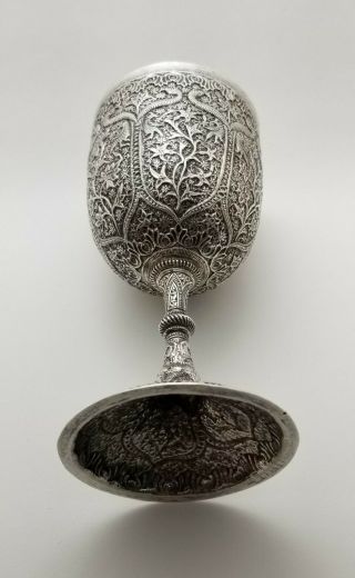 FINEST ASIAN ANGLO INDIAN KASHMIR SILVER GOBLET CHALICE CUP Snakes Birds ca 1880 5