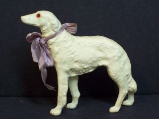 Vintage Borzoi Russian Wolfhound Figurine Ribbon Collar Dog Figure Old Japan Toy