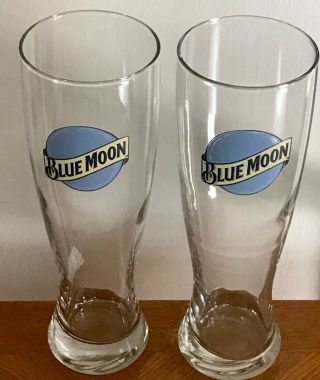 Set Of 2 Blue Moon Clear Beer Ale Glasses 20oz Quality Base Bar Pub