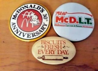 Vintage Mcdonalds Advertising Pins/ Buttons Mcdlt & 30th Anniversary