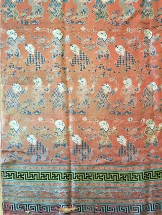 Antique Chinese Silk Hundred Boys Panel 3