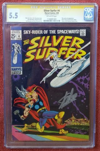 The Silver Surfer 4 Marvel Comics 1969 With Thor Cgc 5.  5 Fn - Signed By Stan Lee
