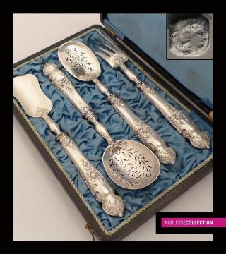 Antique 1880s French Sterling Silver Dessert/petit Four Set 4 Pc Louis Xiv Style