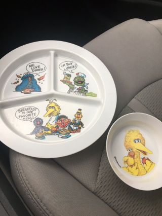 Vintage Muppets Sesame Street Plate / Bowl Set Big Bird Cookie Monster Oscar