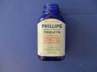 Vintage Phillips Milk Of Magnesia Tablets Cobalt Blue Medicine Bottle