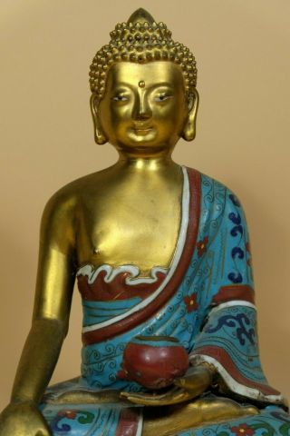 Large Chinese Bronze Cloisonne Buddha Sakyamuni Statue. 2