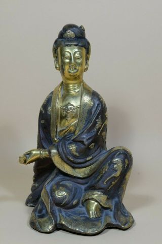 Antique Chinese Brass Gilt Figure Of Guanyin.