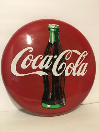 Vintage Coke Button 12” Tin Sign Button Advertising Coca Cola Sign 1990