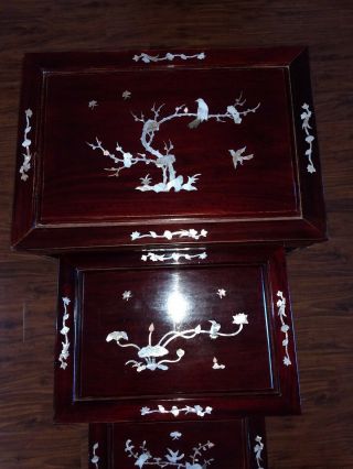 Antique Chinese Rosewood Nesting Tables W/ Mother of Pearl Inlay Set of 4 Rare 2