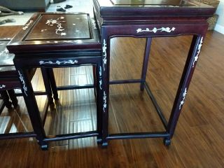 Antique Chinese Rosewood Nesting Tables W/ Mother of Pearl Inlay Set of 4 Rare 3