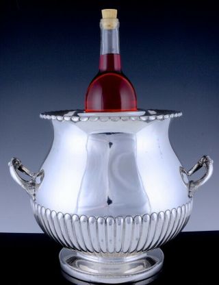 Large Elegantc1860 Victorian Silver Plate Half Rib Wine Cooler Bucket W Lid