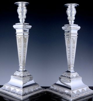 Magnificent Large Pair 20thc Georgian Neo Classical Sterling Silver Candlesticks