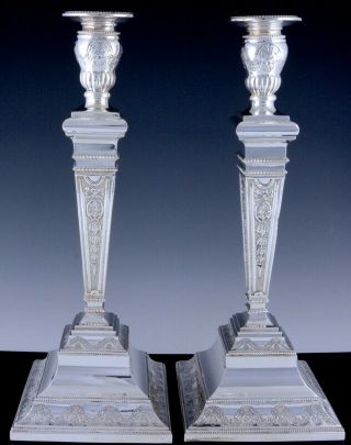 MAGNIFICENT LARGE PAIR 20thC GEORGIAN NEO CLASSICAL STERLING SILVER CANDLESTICKS 4