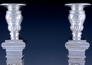 MAGNIFICENT LARGE PAIR 20thC GEORGIAN NEO CLASSICAL STERLING SILVER CANDLESTICKS 5