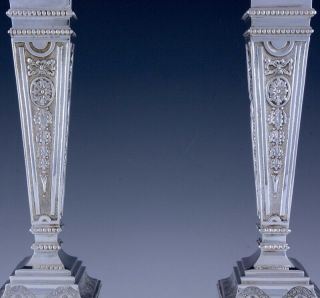 MAGNIFICENT LARGE PAIR 20thC GEORGIAN NEO CLASSICAL STERLING SILVER CANDLESTICKS 6