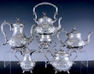 Rare Victorian Silver Plate Eagle Figural Tea & Coffee Set Inc Tipping Kettle