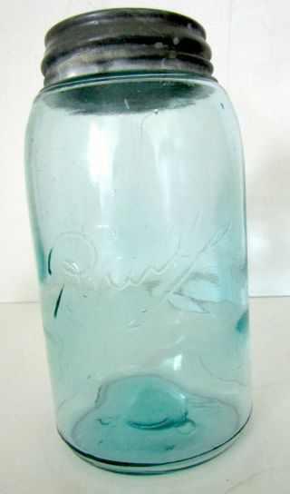 Antique Ball 1 Quart Canning Jar.  Green.  Zinc Ball Lid