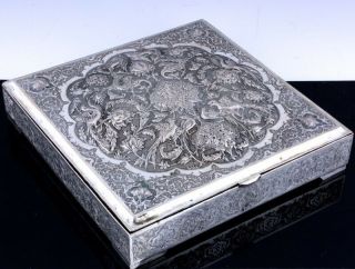 LARGE ANTIQUE PERSIAN MIDDLE EASTERN SOLID SILVER BIRD FIGURAL TABLE BOX 2