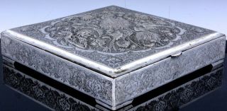 LARGE ANTIQUE PERSIAN MIDDLE EASTERN SOLID SILVER BIRD FIGURAL TABLE BOX 8