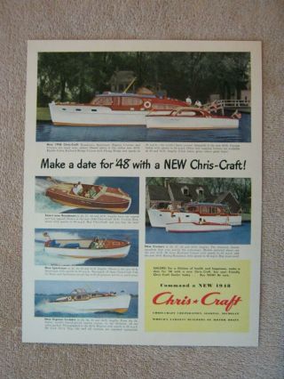 Vintage 1948 Chris - Craft Express Sportsmen Runabout Cruisers Boats Print Ad