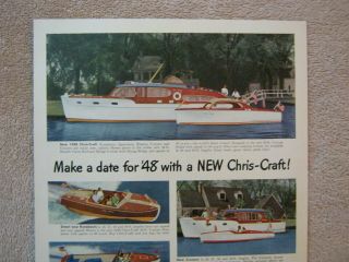 Vintage 1948 Chris - Craft Express Sportsmen Runabout Cruisers Boats Print Ad 2