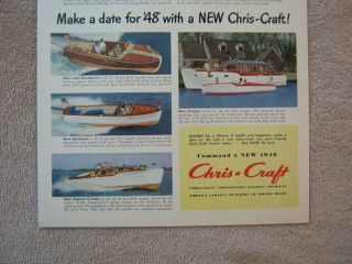 Vintage 1948 Chris - Craft Express Sportsmen Runabout Cruisers Boats Print Ad 3