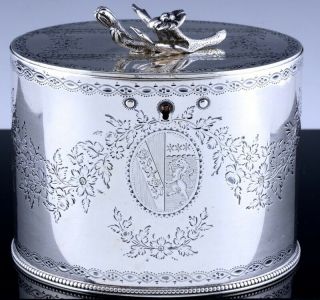Importnt 1778 Georgian Hester Bateman Sterling Silver Armorial Tea Caddy Jar Box
