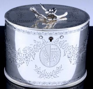 IMPORTNT 1778 GEORGIAN HESTER BATEMAN STERLING SILVER ARMORIAL TEA CADDY JAR BOX 2
