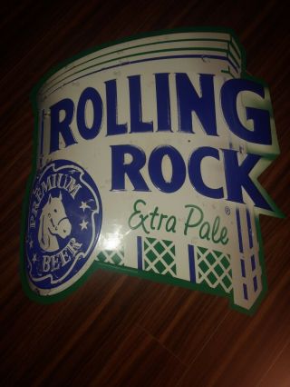 2002 Rolling Rock Extra Pale Embossed Metal Beer Sign Die Cut 19 " X 24 "