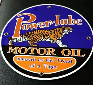 Power Lube Gasoline Gas Oil Sign.  12 " Round.  On 10 Signs