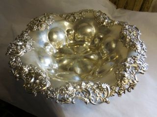 Redlich Large Sterling Silver Center Piece Bowl With Raised Floral Decoratio