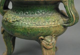 Large Green Glazed Chinese TRIPOD POTTERY CENSER Ceramic 5
