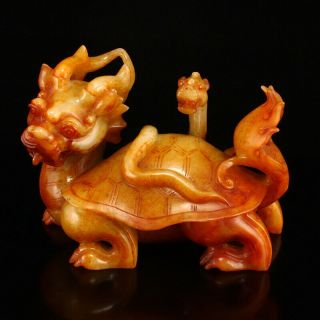 Vintage Chinese Hetian Jade Dragon Turtle & Snake Statue