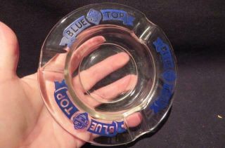 Blue Top Beer Vintage Clear Glass Ashtray With Blue Logo