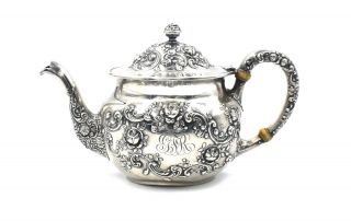 ANTIQUE GORHAM FLEURY COFFEE TEA POT A5715 FLORAL REPOUSSE STERLING SILVER c1900 3