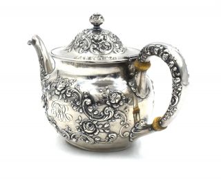 ANTIQUE GORHAM FLEURY COFFEE TEA POT A5715 FLORAL REPOUSSE STERLING SILVER c1900 4