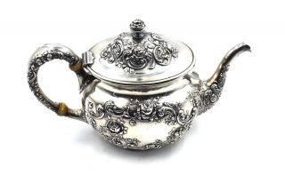 ANTIQUE GORHAM FLEURY COFFEE TEA POT A5715 FLORAL REPOUSSE STERLING SILVER c1900 5