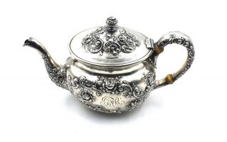 ANTIQUE GORHAM FLEURY COFFEE TEA POT A5715 FLORAL REPOUSSE STERLING SILVER c1900 6