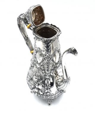 RARE ANTIQUE GORHAM REPOUSSE COFFEE TEA POT FANCY STERLING SILVER c1892 8