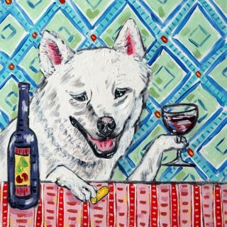 Shiba Inu Dog Art Ceramic Tile Coaster Gift Jschmetz Modern Folk Art Wine