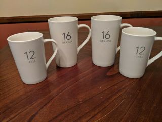 Set Of 4 Starbucks Cops Mugs White Matte Ceramic 2 Tall 12 Oz 2 Grande 16 Oz