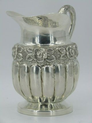 Antique J.  Vigueras Floral Rose Repoussee Sterling Silver Creamer Made In Mexico