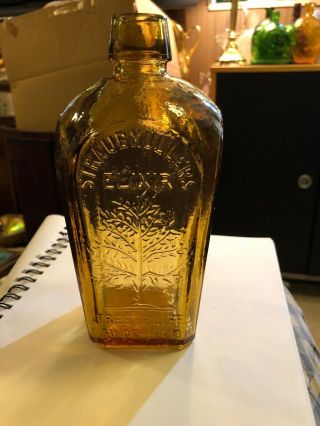 Vtg Amber Glass Bottle Straubmullers Elixir / Tree Of Life