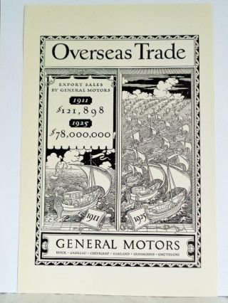 1926 Tm Cleland General Motors Overseas Trade Cars On Boats Art Print Ad 1911 - 25