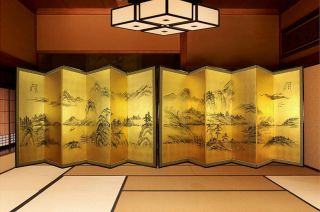 掛軸1967 Paired Folding Screen / Byobu : Shunko " Gold - Leaf Sansui Landscape " @by5