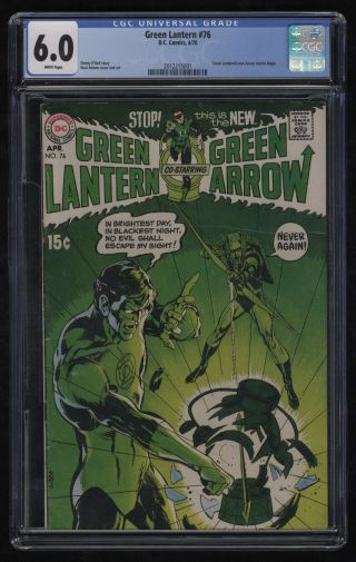 Green Lantern 76 Cgc 6.  0 White Pages Green Arrow Neal Adams Bronze Age Key 1970